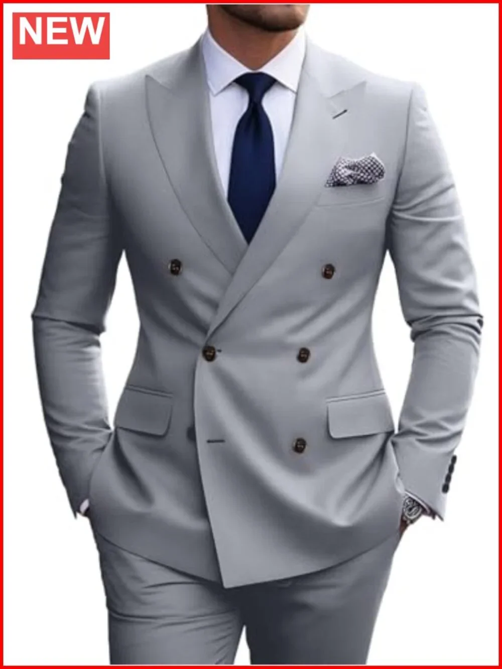 Men's Slim Fit 2 Piece Double Breasted Suit Set for Wedding Prom